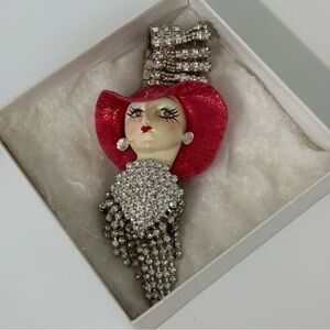 Red hast porcelain face stretch bracelet with rhinestones